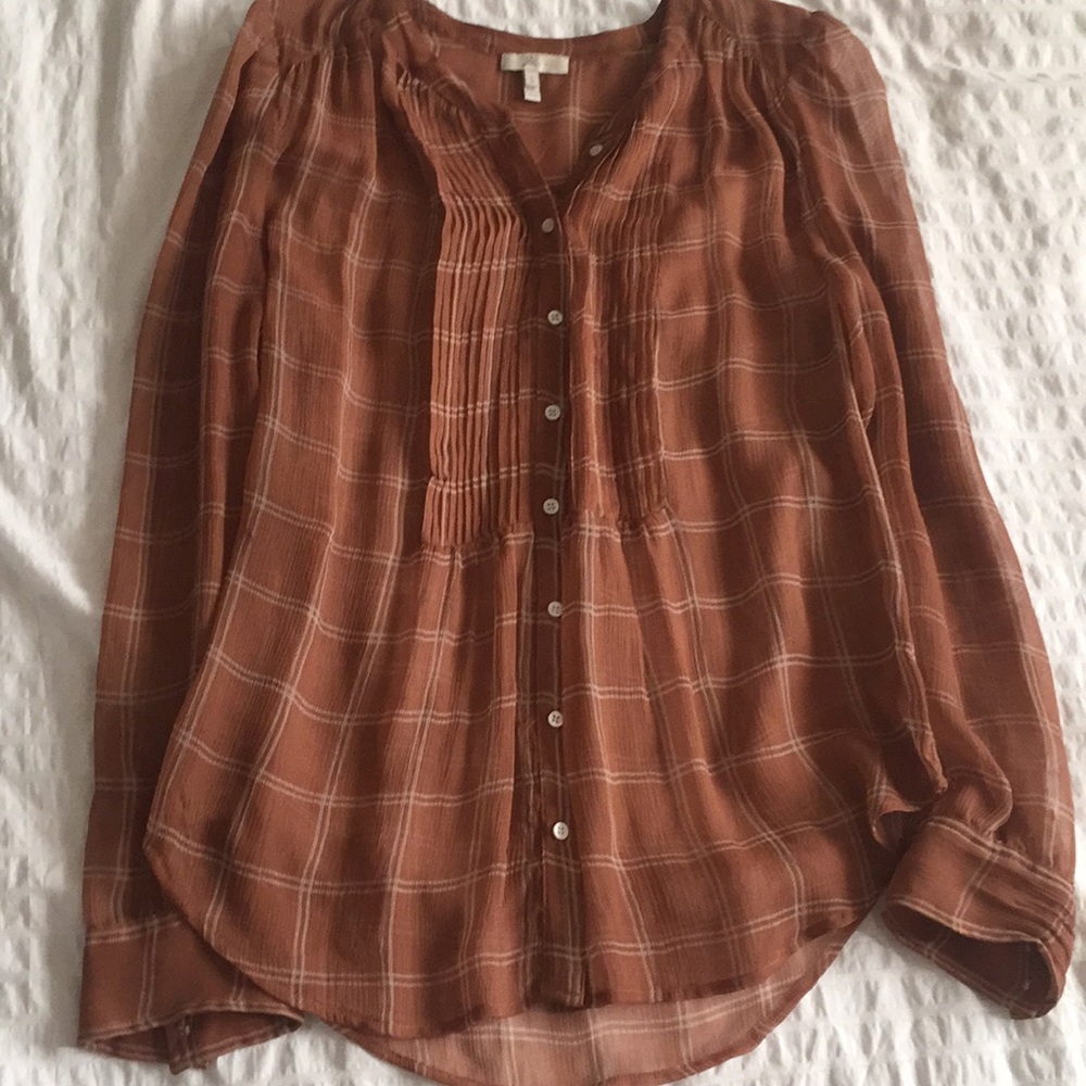 Joie sheer silk top size S nutmeg brown with cream